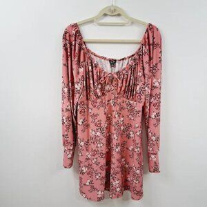 Lily Rose L Pink Ditsy Floral Babydoll Romantic Long Sleeve Mini Dress